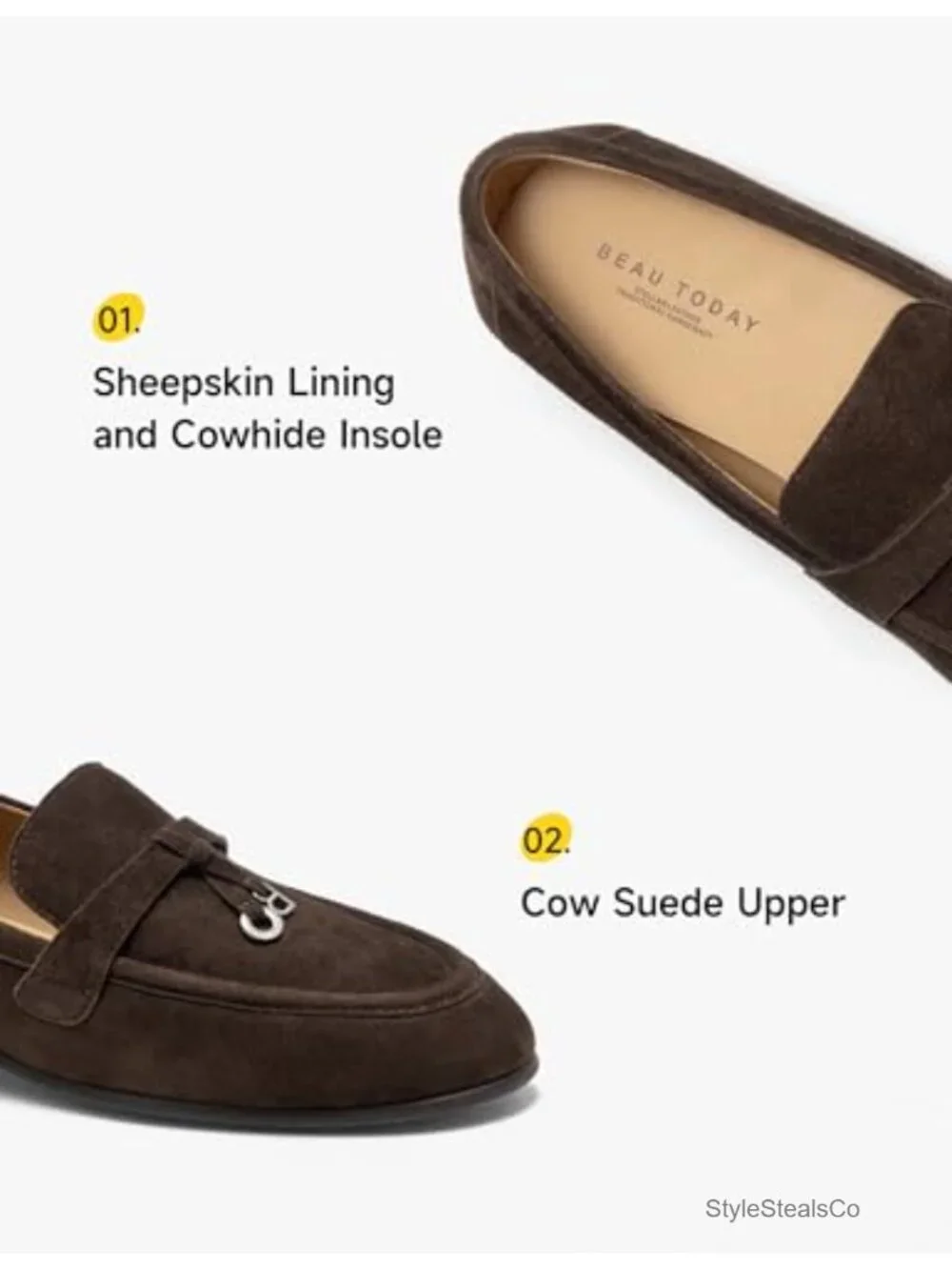 Cow Suede Penny Loafers for Women, Comfortable Slip On Dress Flats, Business